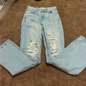 Mango straight leg light wash ripped jeans